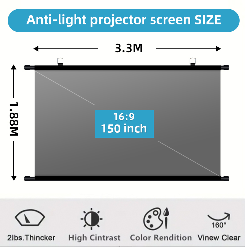 Home Cinema Screen - 150 Inch 16:9 Anti-Light Projector Screen